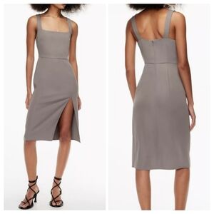Aritzia Babaton 90s Slit Midi Dress in Pewter Grey
